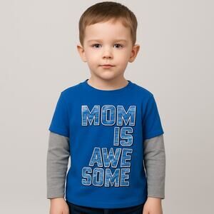 Garanimals Boys 4T Blue Graphic Long Sleeve Shirt "Mom Is Awesome" Layered Look
